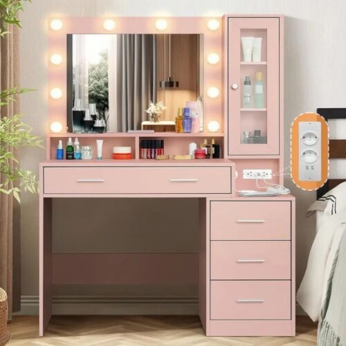 LED Schminktisch Frisiertisch mit 2/5 Schubladen und Steckdosen 1 Schrank Modern - Bild 10 von 67