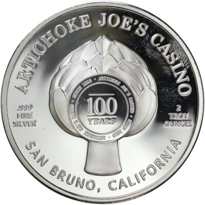 2016 Artichoke Joe's Casino San Bruno, CA 100 Years 2 oz .999 Fine