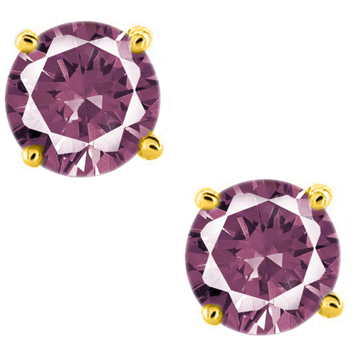 1.00 Carat 5mm 14K YG Round Cut Alexandrite June Basket Stud PushBack Earrings - Picture 1 of 1