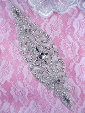 DH37 Applique Crystal Clear Silver Rhinestone Patch 9"