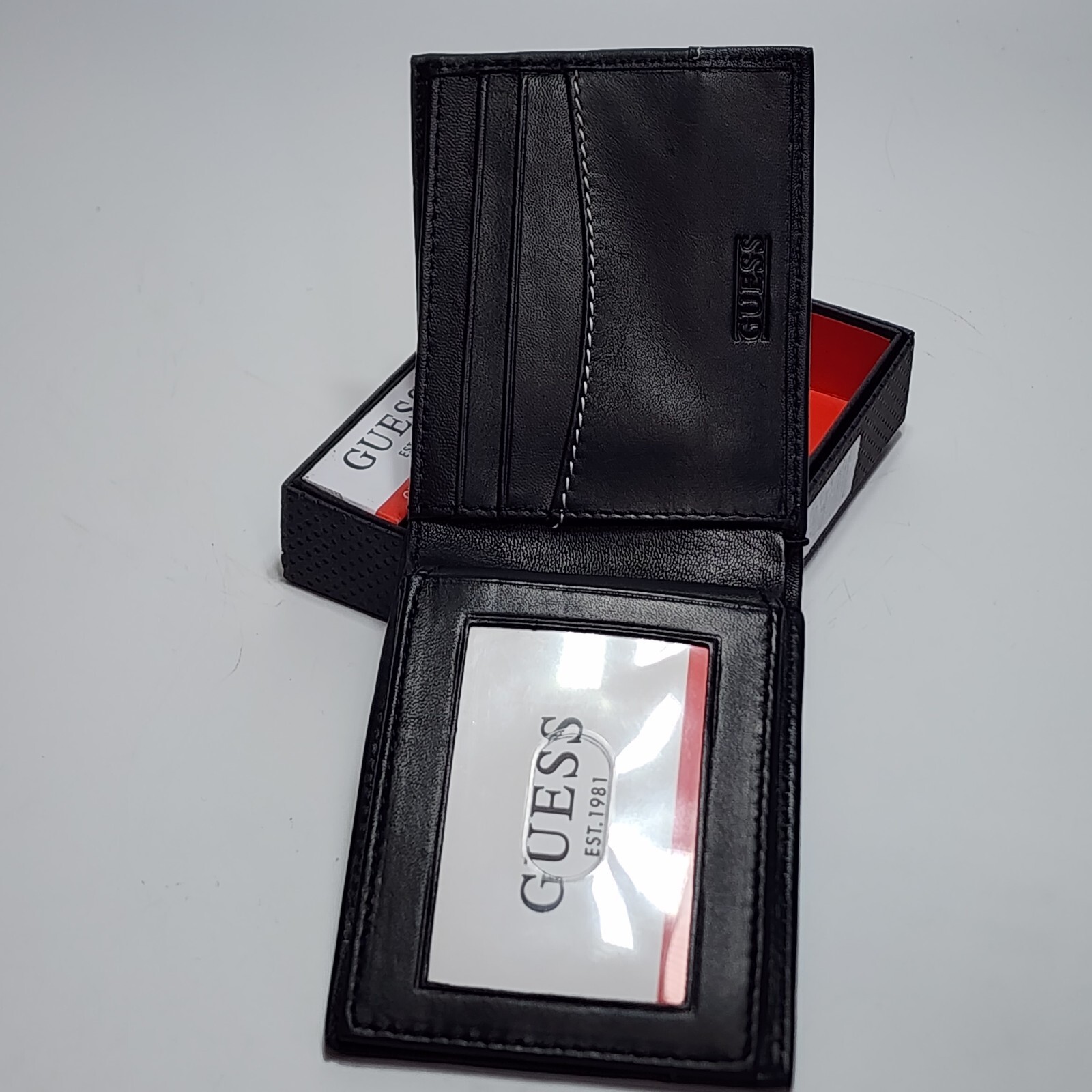 Guess Men's Black Leather Wallet Passcase Bifold New in Box RFID