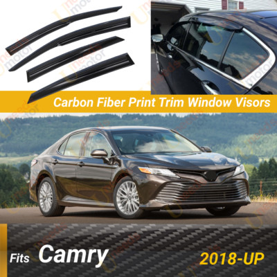 For Toyota Camry 2018-Up Carbon Fiber Print Trim Window Visors Rain Deflectors