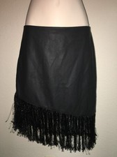 Express Fringe Skirt Faux Leather Black Womens Size 2 NWT