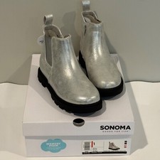 Sonoma Rovie Silver Chelsea Ankle Boots Girls 1 Shoes Side Zip NIB NEW