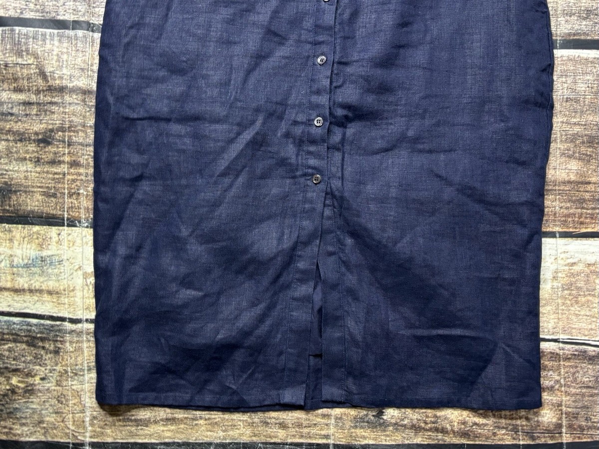 Pure Collection Dress Women's US 6 UK 12 100% Linen Shift Button Up Collar  Navy | eBay
