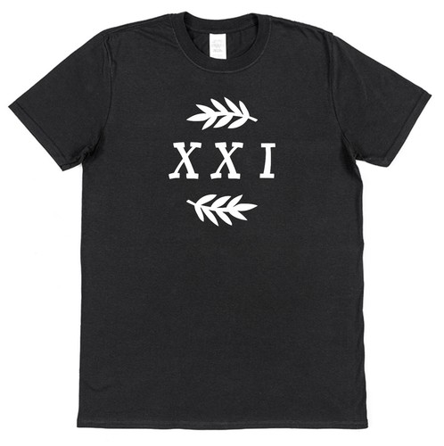 Roman Numerals 21 21st Birthday T-Shirt birthday party top ladies & unisex black - Picture 1 of 2
