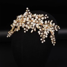 Pearl Rhinestone Bridal Star Leaf Wedding Headband Headpiece Tiara Gold Crown