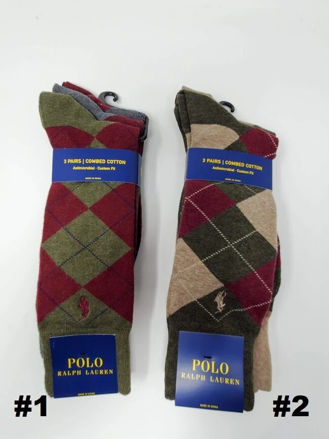 Polo Ralph Lauren Men's Dress Argyle Crew 3 pack Socks, 10-13, Multi-Color