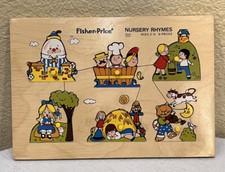 VINTAGE 1970s FISHER PRICE Wooden Puzzle Nursery Rhymes 6 Piece Pegs