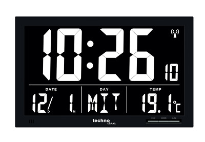 technoline WS8007 Funkwanduhr | Wochentagsanzeige | Jumbo-LCD