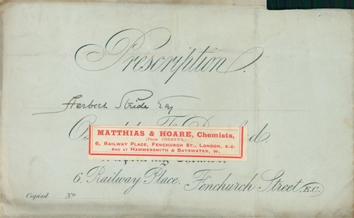 Antique Prescription Envelope Matthias & Hoare Chemists Fenchurch St London