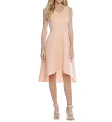 KATHERINE KELLY Aggie Peach Hi-Lo Sleeveless V-Neck Fairy Dress Sz 14 (XL)