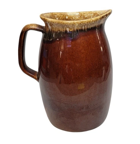 Brown Drip Hull USA Oven Proof 7 inch Pottery Pitcher Vintage Jug Stoneware