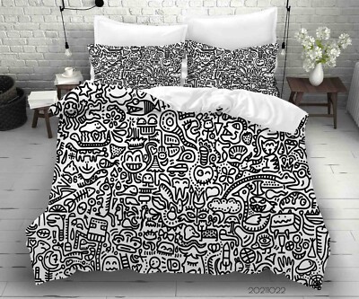 3D Graffiti Muster Handgezeichnet Quilt Cover Set Bettwäsche Sets Kissenbezüg...