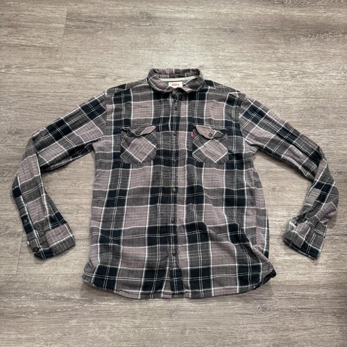 Camicia Levis uomo media grigia a quadri flanella con bottoni western cowboy country
