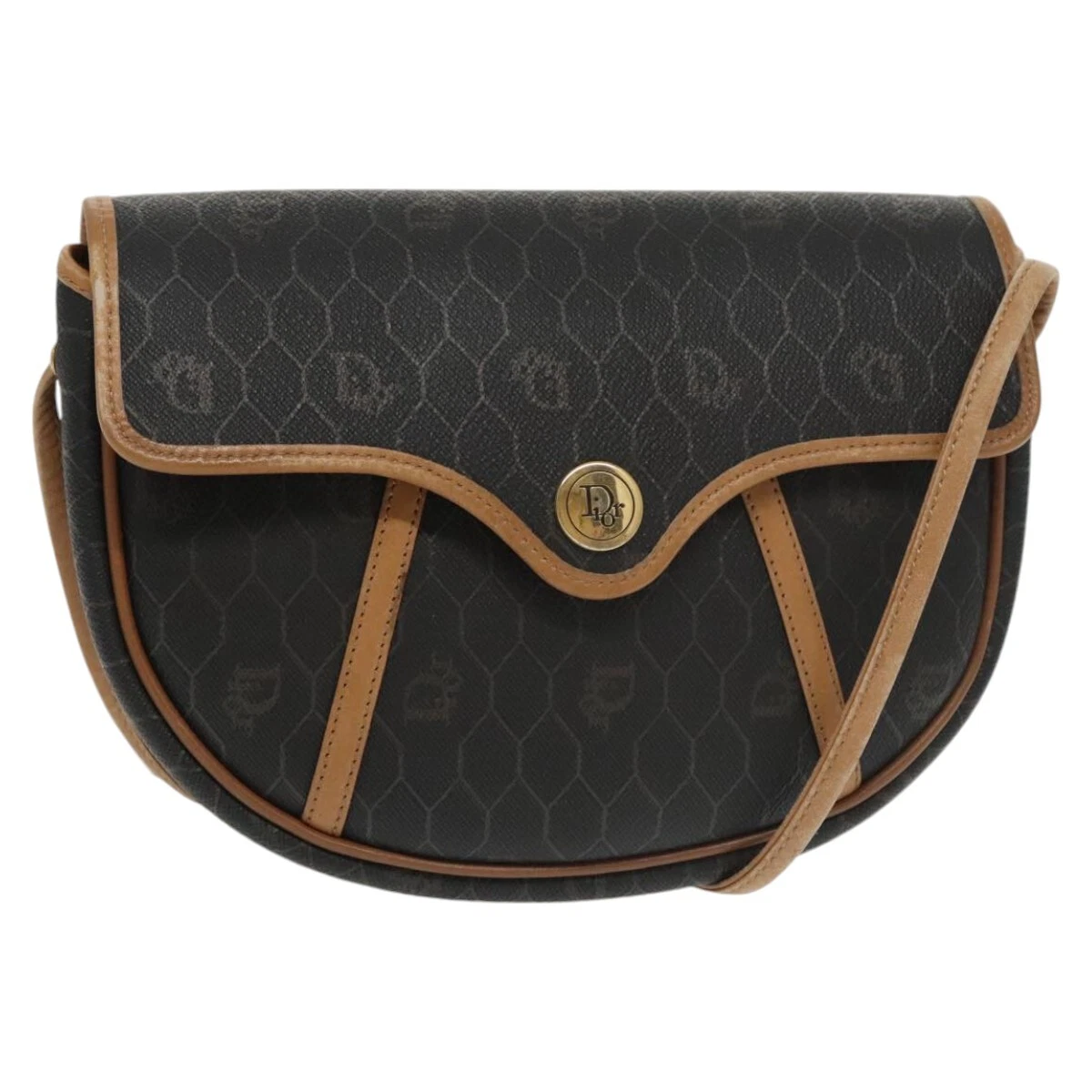Christian Dior sac à bandoulière toile nid d'abeille PVC cuir noir authentique ti2422