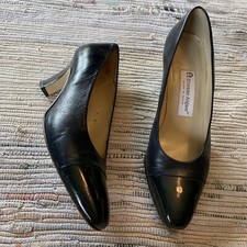 vtg etienne aigner pumps womens 7.5 black leather cap toe Made spain 90s y2k