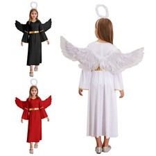 Girls Angel Costume Robes Wings Empress Dress Carnival 3Pcs Ball Gown Church