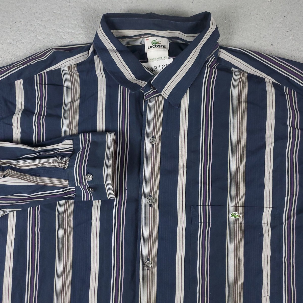 Lacoste Shirt Mens Size 46 Blue Striped Casual Button Up Long
