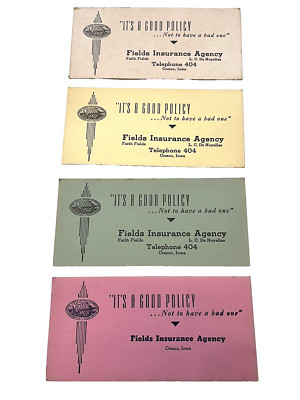 Cresco Iowa Ink Blotter Advertising Vintage Fields Insurance Agency LOT of 4 IA