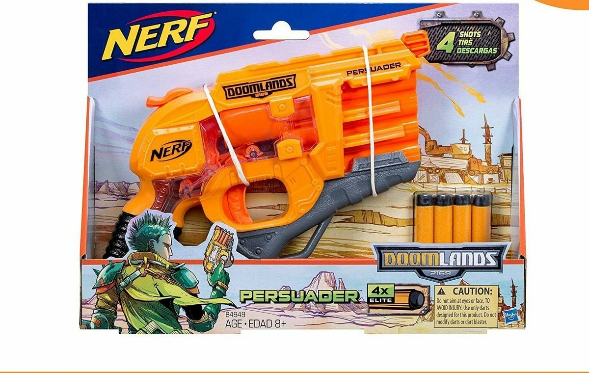 New Exclusive NERF Doom Lands 2169 Persuader 4 Shot Blaster w/4