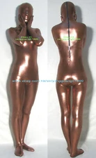 Coffee Shiny Metallic Suit Catsuit Costumes Unisex Jumpsuit Bodysuit Outfit F530