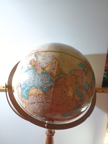12" Round Replogle Globes On 3Ft Wooden Stand Pedestal Vintage Looking Pre-owned - Picture 14 of 24
