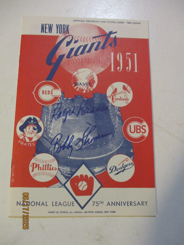 Ralph Branca & Bobby Thomson SIGNED NL 1951 PENNANT Giants Dodgers GAME REPRINT