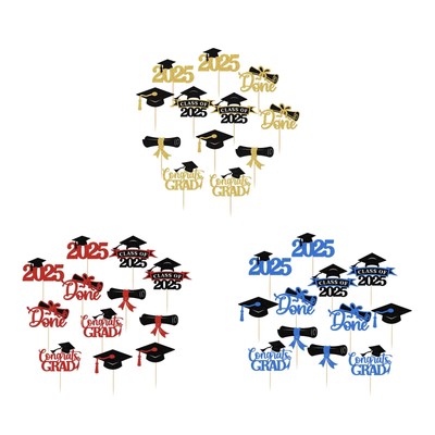 12 Stück Abschluss Cupcake Topper 2025, Glitzer Design Glückwunsch fertig einfach zu bedienen