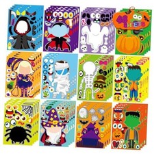 48PCS Halloween Make-a-face Stickers Halloween Characters Halloween 12 Design