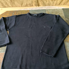DKNY Black Crew Neck Cotton Knit Mens Pullover Sweater Long Sleeve Logo