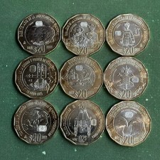 2019-2023 Mexico 9 coins 20 pesos 9 different types Bimetallic BU