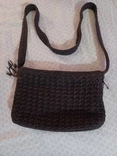 The Sak Crochet Black  Shoulder Bag Purse 11 x 7 x 2 East West