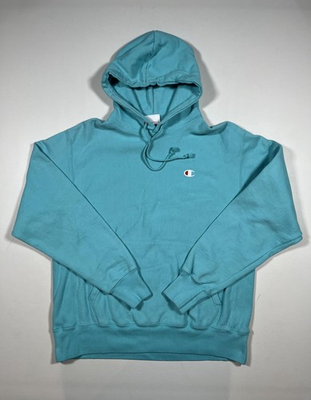 #ad Champion Reverse Weave Hoodie Mens Large Blue Fleece Small Logo Sweatshirt $35.99