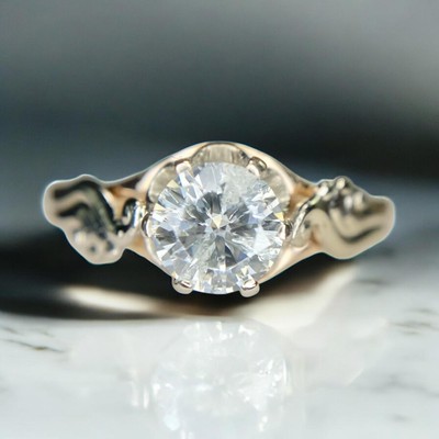 Vintage 14k Rot Weißgold natürlicher runder Diamant Solitär Verlobungsring