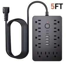 10 FT Flat Plug Surge Protector Power Strip 11 Multiple AC Outlets with 4 USB 2C