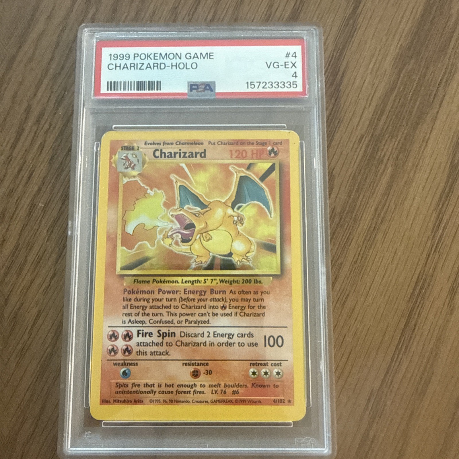 1999 Pokémon Game Charizard 4/102 Holo Rare PSA 4 