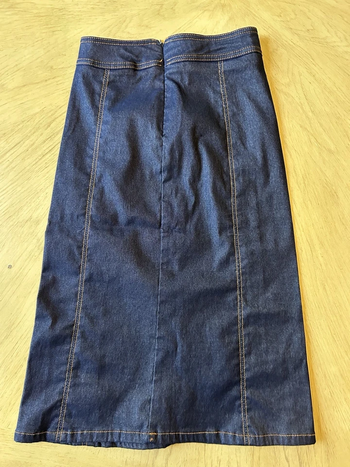 DE COLECCIÓN XOXO Jean Midi Falda Lápiz Oficina Vaquera Occidental Denim Elástico XS 00 Y2K Foto 4 de 4