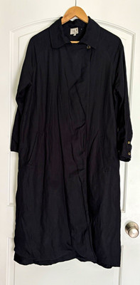 Mille Resort & Travel Black Solid Midi Shirt Dress Button Front Collared S