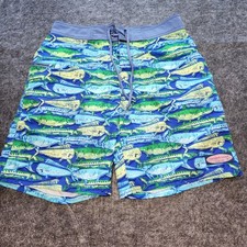 Mens Vineyard Vines Board Surf Fishing Shorts All Over Fish Print 30 Blue Green