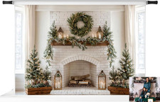Christmas Backdrops White Theme Fireplace Xmas Backdrop Family Holiday Party Dec
