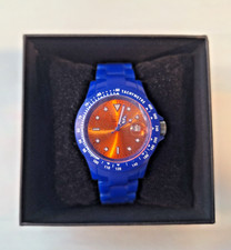 LTD WATCH BLUE CASE & STRAP , DARK ORANGE FACE WITH FAUX TACHYMETRE , UNISEX