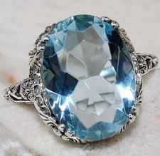 6CT Natural Aquamarine 925 Solid Sterling Silver Vintage Style Ring Sz 6,7,8 RE1