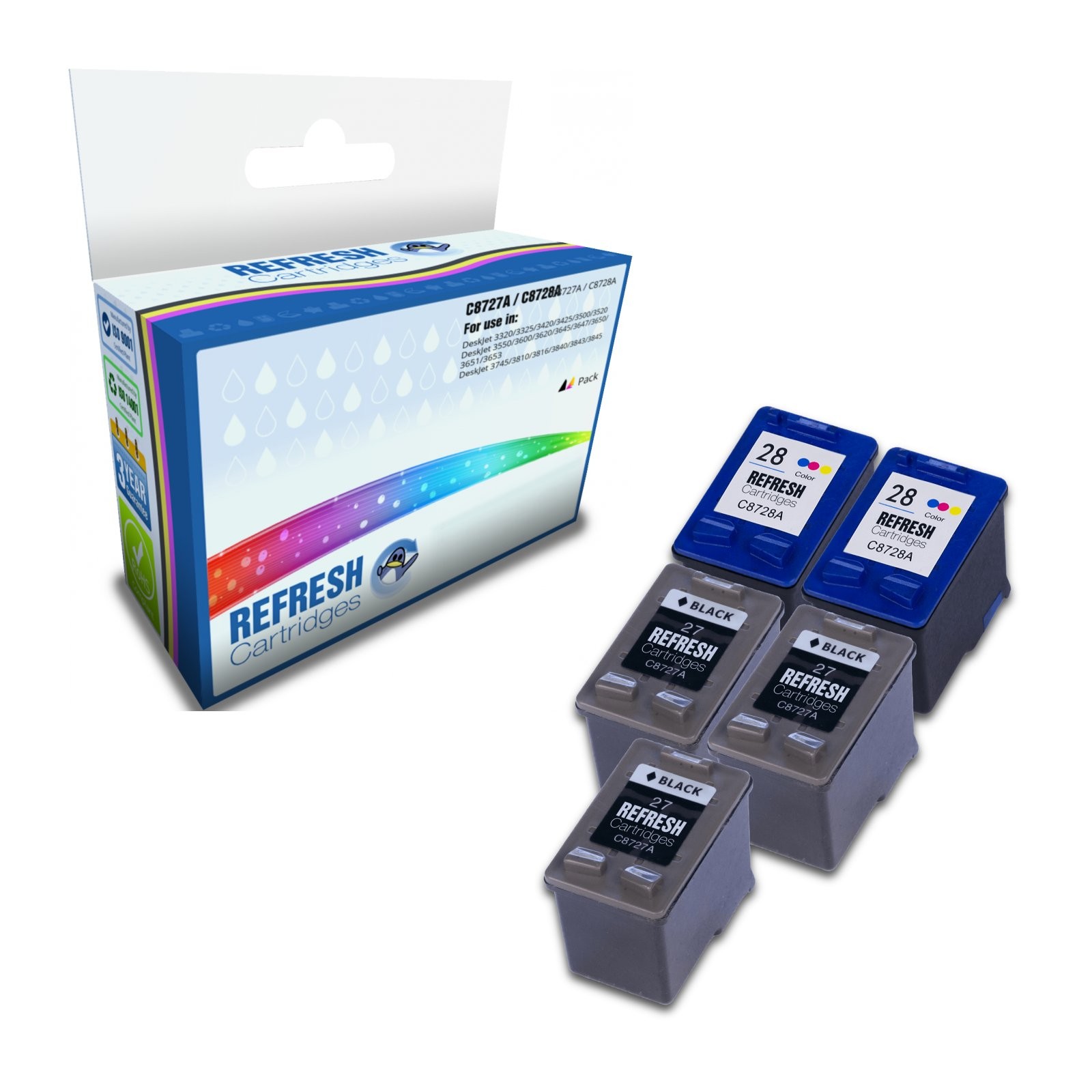 Refresh Cartridges Saver Pack 3x #27 / 2x #28 Ink Compatible With HP Printers