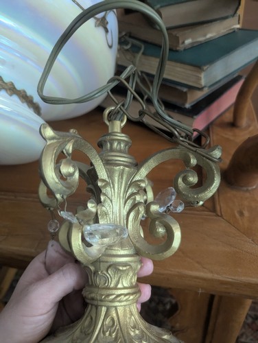 MCM Vtg Carl Falkenstein Glass Opalescent Swag Art Lamp Globe Hollywood Regency - Picture 23 of 23