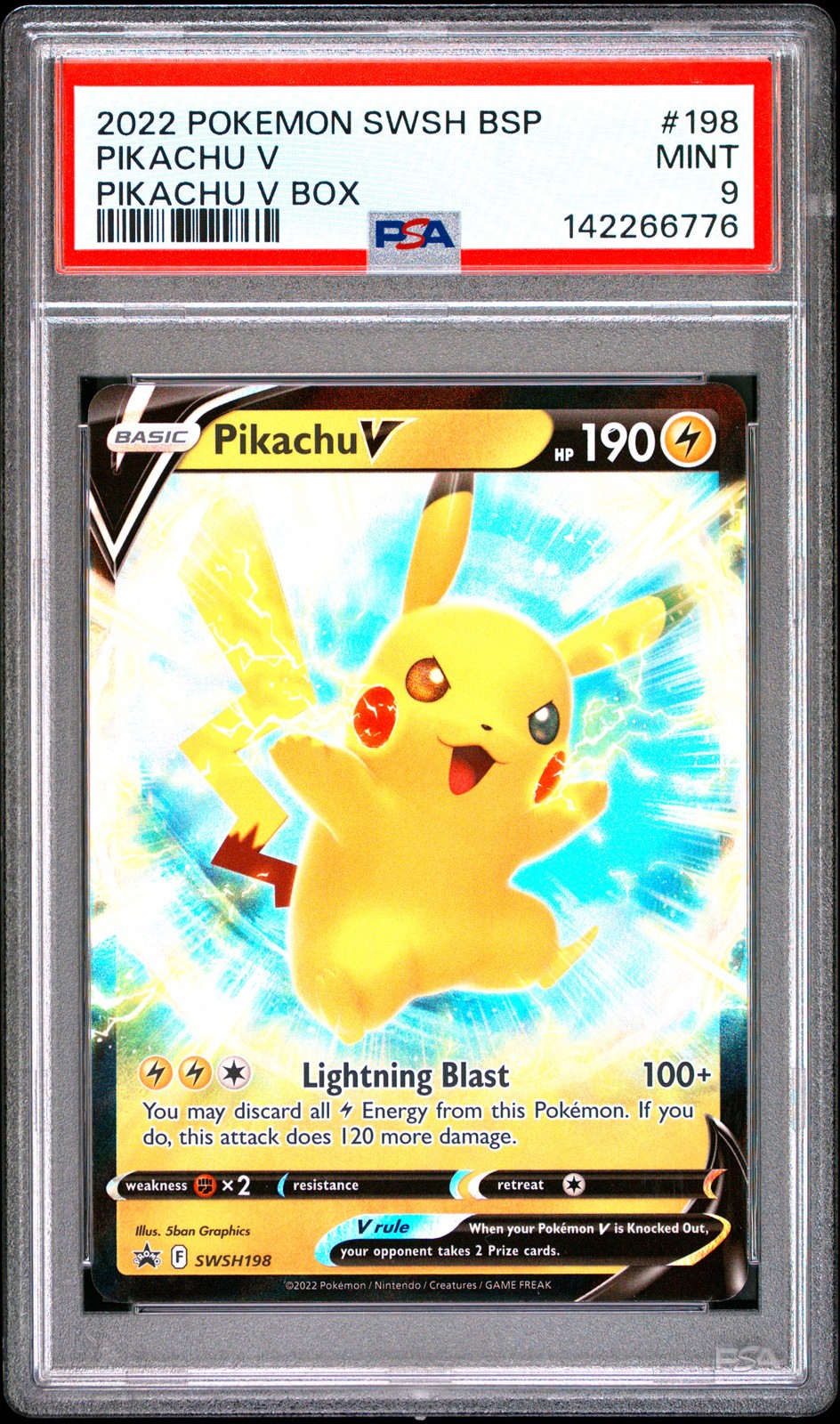 2022 POKEMON SWSH BLACK STAR PROMO PIKACHU V BOX #198 PIKACHU V PSA 9