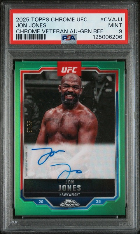Jon Jones /99 Auto Green Refractor 2025 Topps Chrome UFC Veteran Auto MINT PSA 9