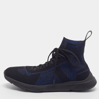 Dior B21 Size 40 BlackBlue Knit Fabric High Top Sneakers