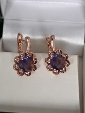Vintage 1990-s 14 Ct Rolled Gold Amethyst Earrings-Hallmarked 585 RG