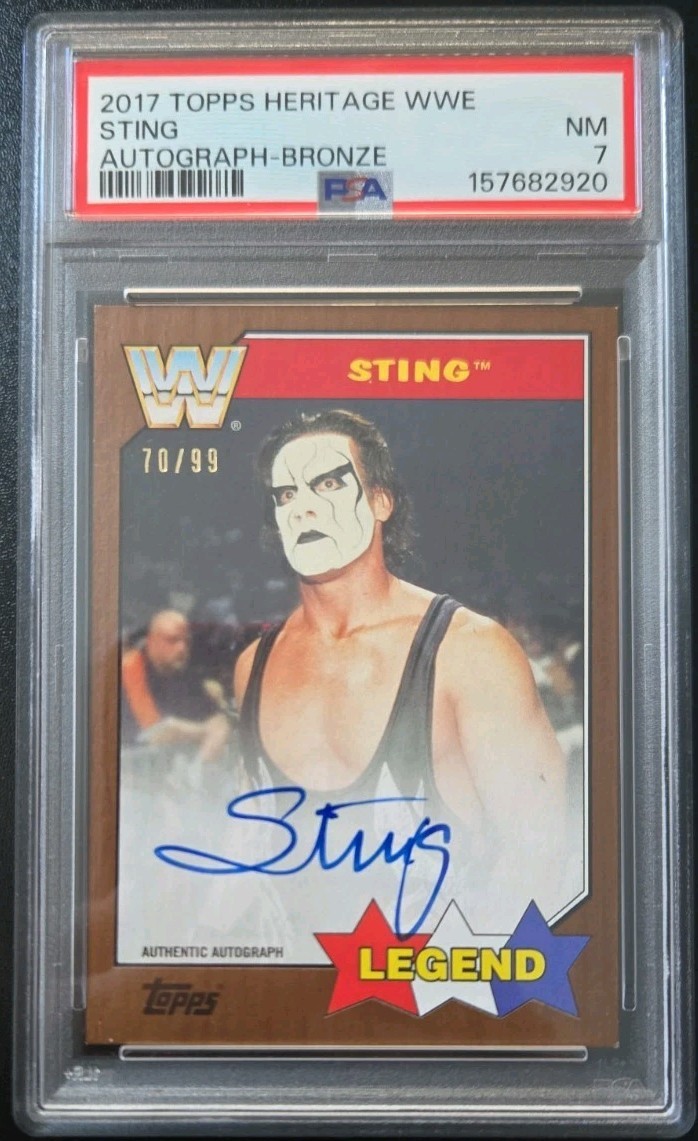 Sting On Card Autograph Bronze /99 Topps Heritage WWE 2017 Legend PSA 7 view 1